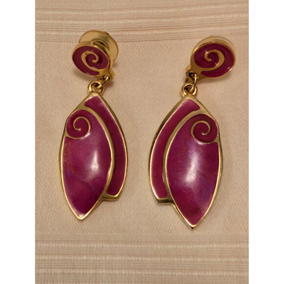 Gold-Plated Pink Swirl Drop Post Earrings By Berebi Designer Jewelry - Picture 7 of 7